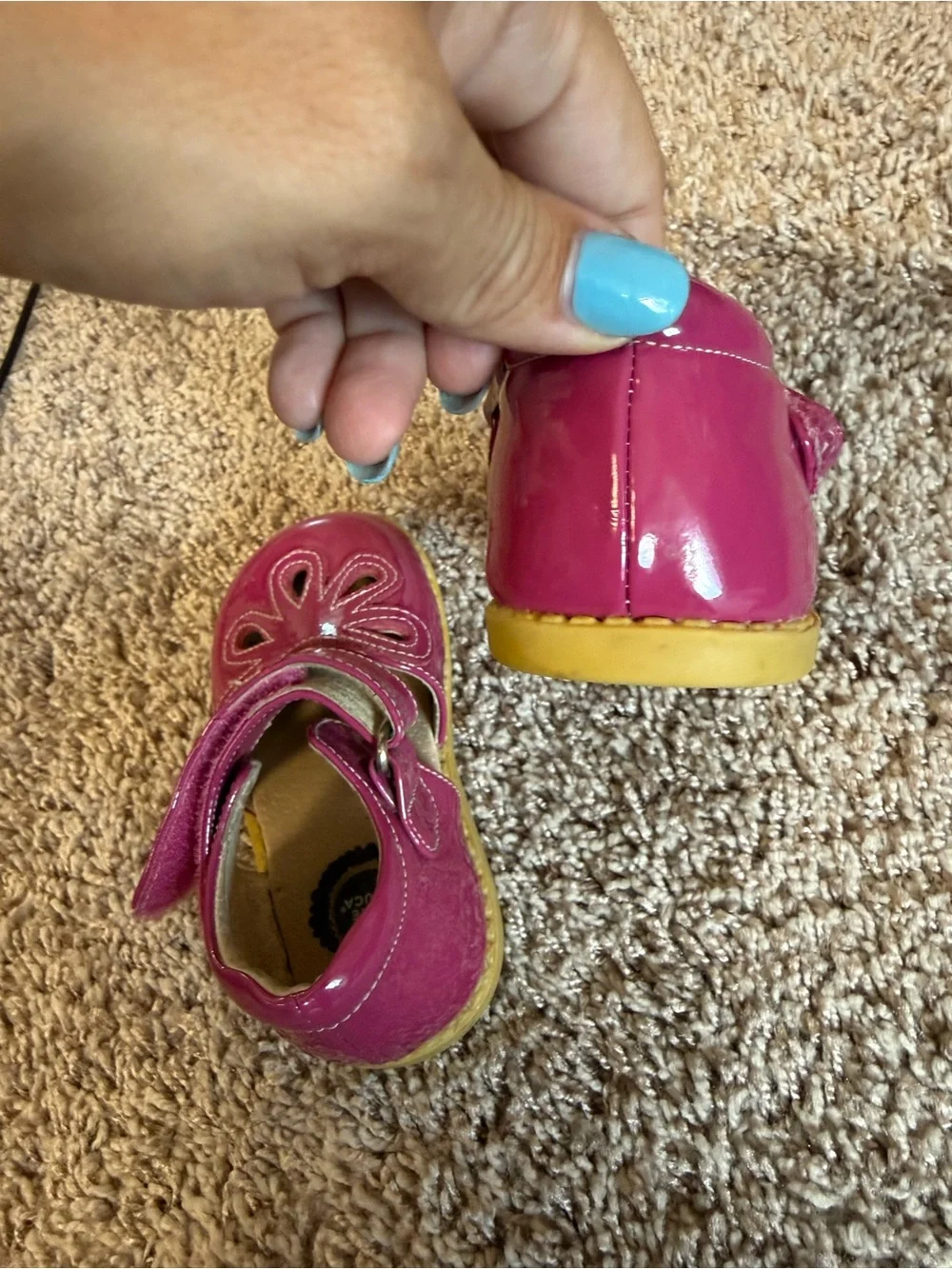 Livie & Luca Hot Pink Patent Mary Jane Shoes with Flower Cutouts